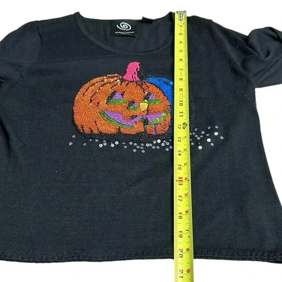 Y2K rare Michael Simon sweater,Halloween pumpkin sequins,2004, PTP 17.5-20”, EC - Picture 16 of 17